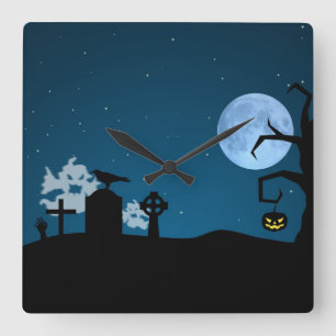 Halloween Ghosts at Graveyard Square Wall Clock