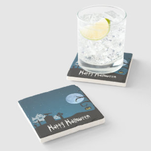 Halloween Ghosts at Graveyard Stone Coaster