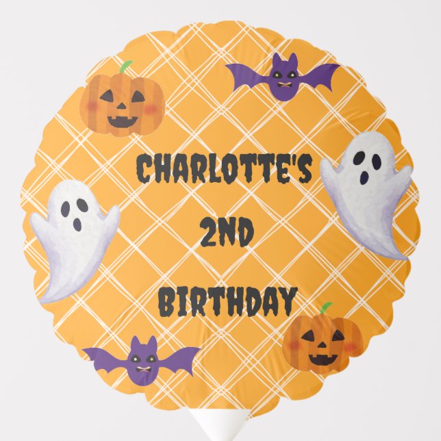 Halloween Ghosts, Bats & Pumpkin Birthday Balloon (Front)