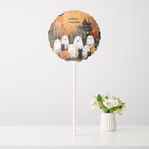 Halloween ghosts, black cats and bats, balloon