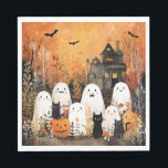 Halloween ghosts, black cats and bats, napkins<br><div class="desc">Halloween design with happy ghosts,  black cats,  bats,  pumpkins,  and haunted house. Happy Halloween!</div>