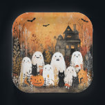 Halloween ghosts, black cats and bats, paper plates<br><div class="desc">Halloween design with happy ghosts,  black cats,  bats,  pumpkins,  and haunted house. Happy Halloween!</div>