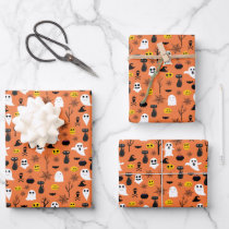 Halloween Ghosts Black Cats Spider Webs Fun Wrapping Paper Sheets