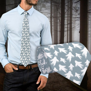 Halloween Ghosts Blue Gray Tie