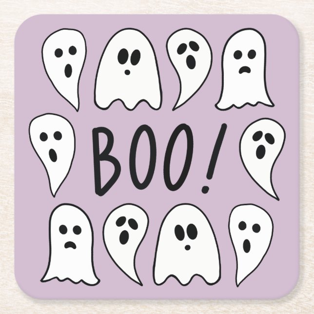 Halloween Ghosts Boo Square Paper Coaster (Front)