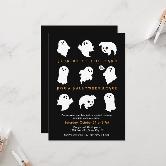 Halloween Ghosts Costume Party Invitation (Front/Back In Situ)