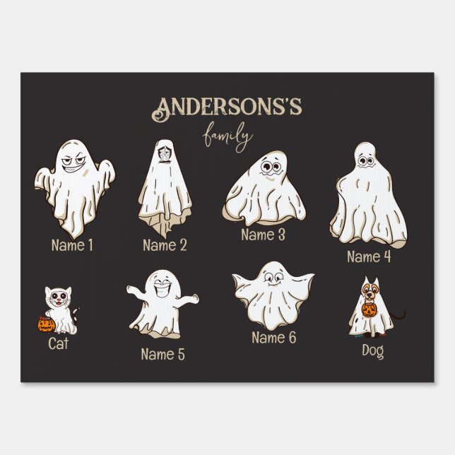 Halloween Ghosts Family Custom Names and  Pets Sign (Front)