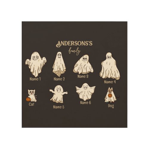 Halloween Ghosts Family Custom Names and  Pets Wood Wall Art