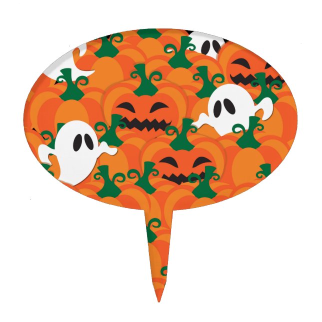 Halloween Ghosts Haunted Pumpkin Patch Cake Topper (Front)