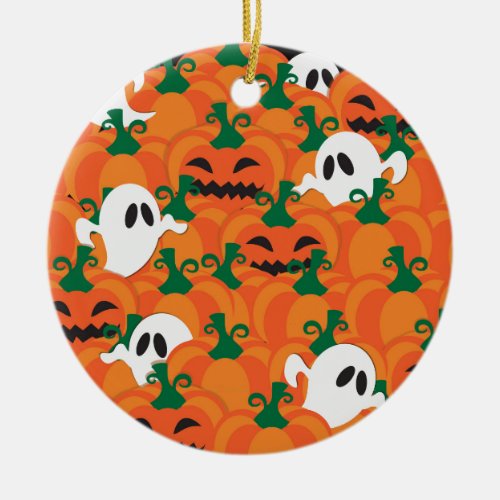 Halloween Ghosts Haunted Pumpkin Patch Ceramic Ornament