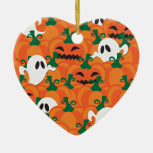 Halloween Ghosts Haunted Pumpkin Patch Ceramic Ornament
