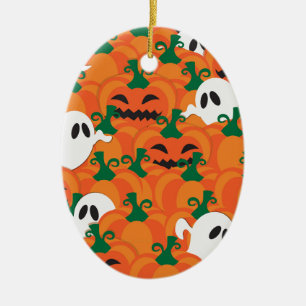 Halloween Ghosts Haunted Pumpkin Patch Ceramic Ornament