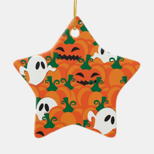 Halloween Ghosts Haunted Pumpkin Patch Ceramic Ornament