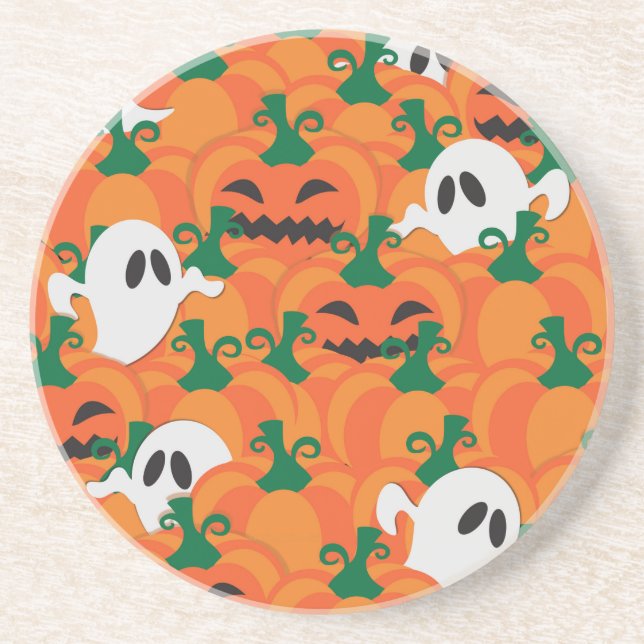 Halloween Ghosts Haunted Pumpkin Patch Drink Coaster (Front)