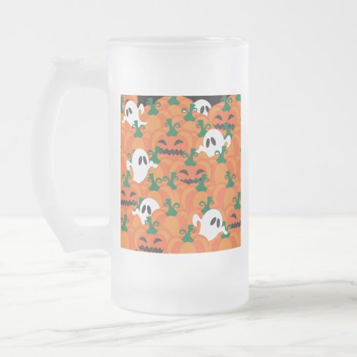 Halloween Ghosts Haunted Pumpkin Patch Frosted Glass Beer Mug