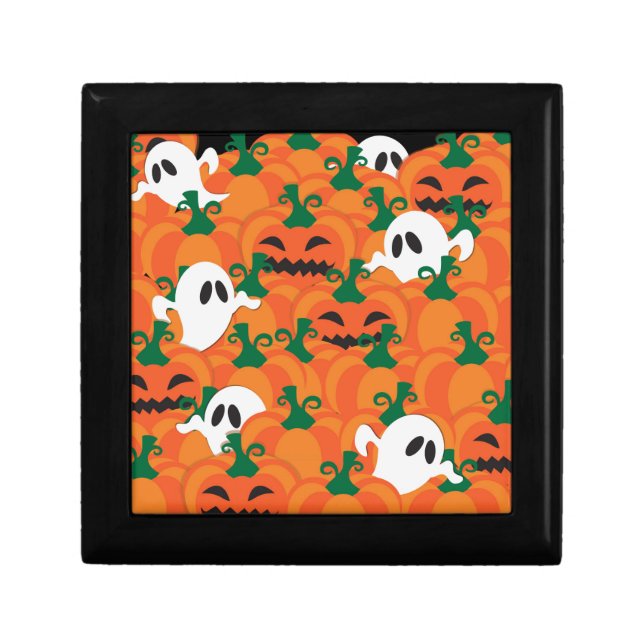Halloween Ghosts Haunted Pumpkin Patch Jewelry Box (Front)