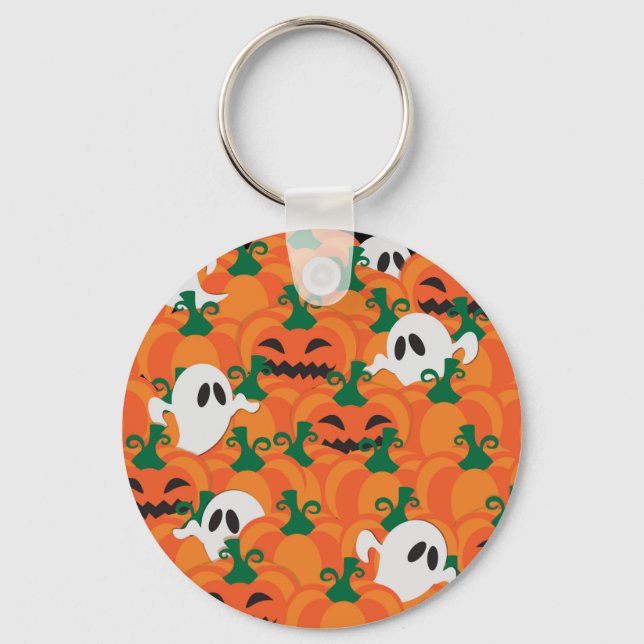 Halloween Ghosts Haunted Pumpkin Patch Keychain (Front)