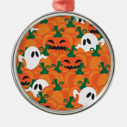 Halloween Ghosts Haunted Pumpkin Patch Metal Ornament