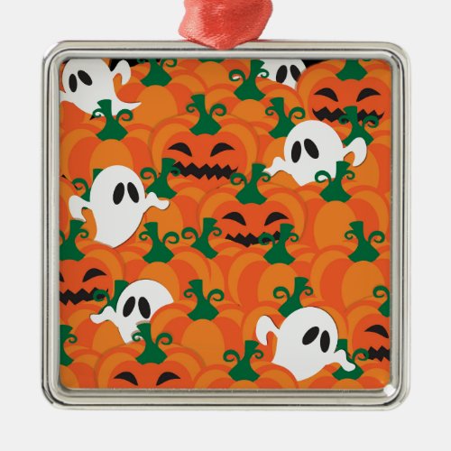 Halloween Ghosts Haunted Pumpkin Patch Metal Ornament