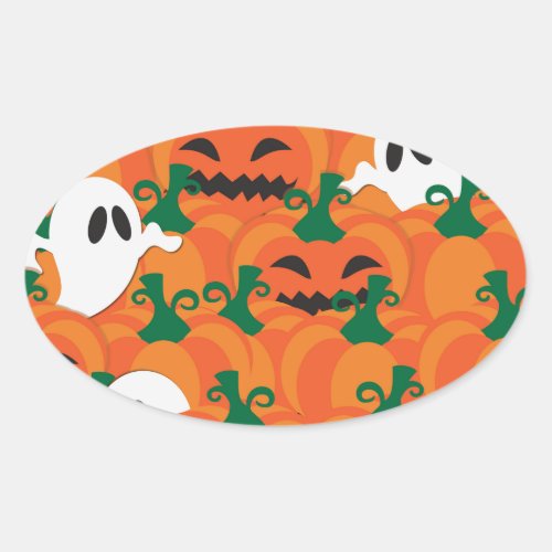 Halloween Ghosts Haunted Pumpkin Patch Oval Sticker