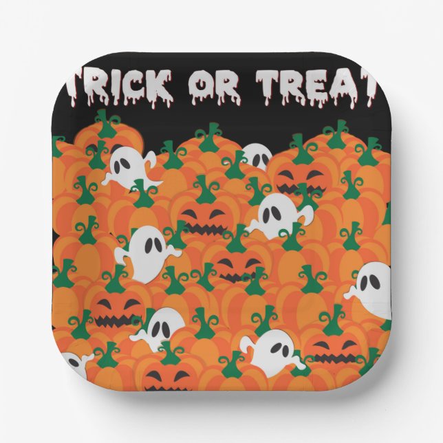 Halloween Ghosts Haunted Pumpkin Patch Paper Plates (Front)
