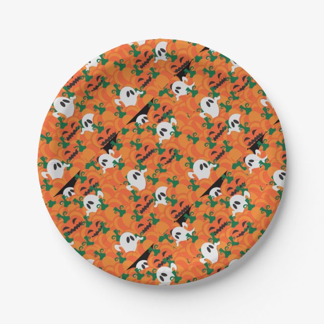 Halloween Ghosts Haunted Pumpkin Patch Paper Plates (Front)