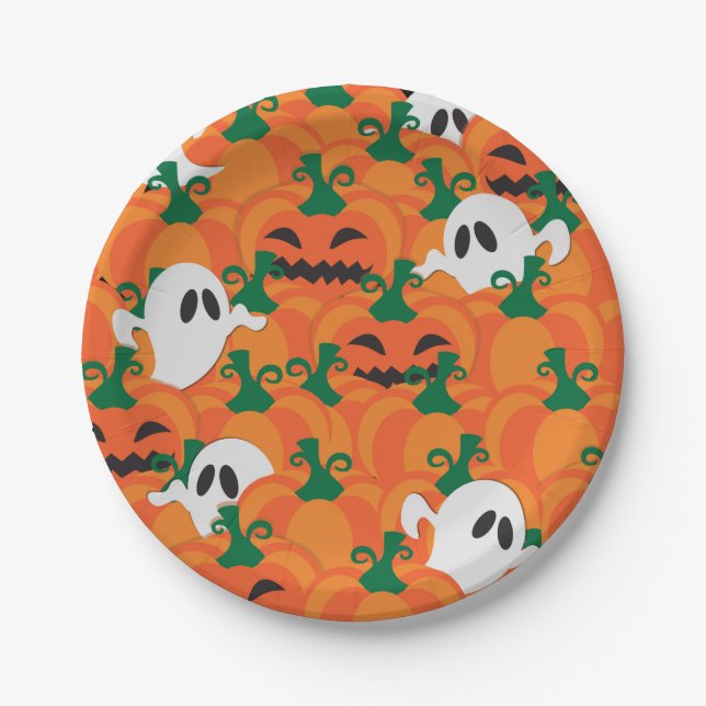 Halloween Ghosts Haunted Pumpkin Patch Paper Plates (Front)