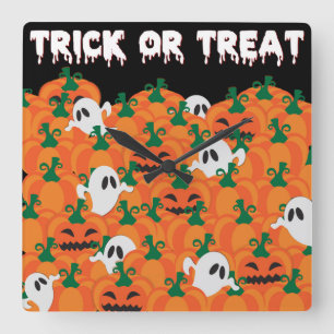 Halloween Ghosts Haunted Pumpkin Patch Square Wall Clock