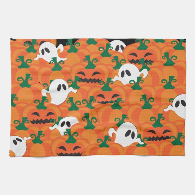 Halloween Ghosts Haunted Pumpkin Patch Towel (Horizontal)
