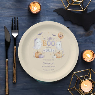 Halloween Ghosts Little Boo Baby Shower Paper Plates