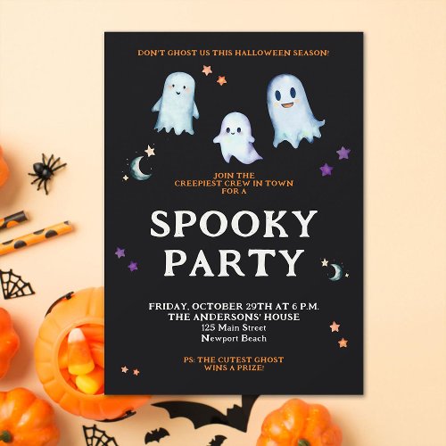 Halloween Ghosts Moon Stars Family Home Party Fun Invitation