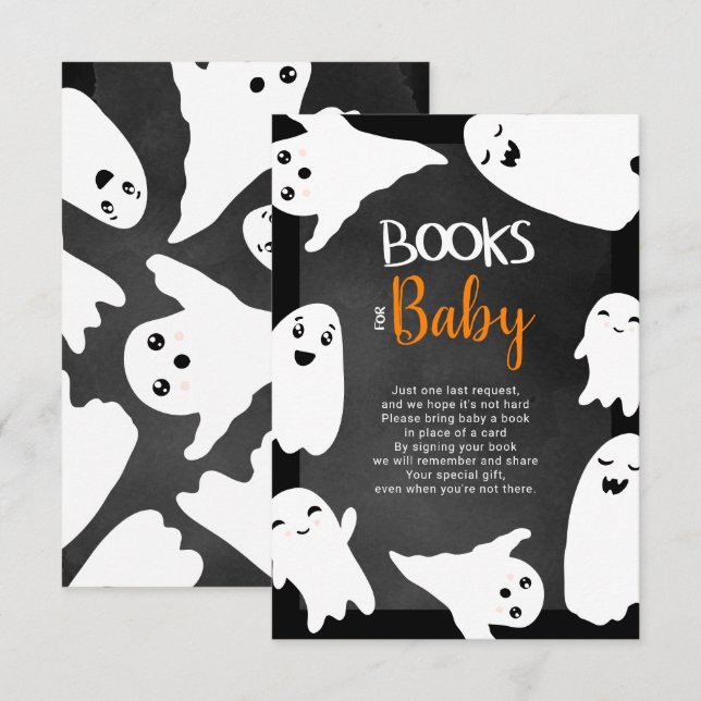 Halloween ghosts orange black books for baby enclosure card (Front/Back)