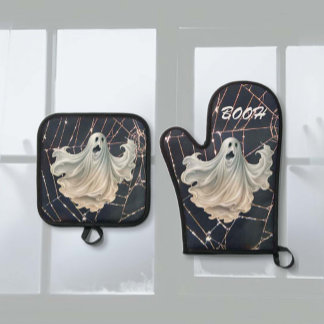 Halloween Ghosts Oven Mitt & Pot Holder Set