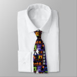Halloween Ghosts Print Tie, Purple and Black Neck Tie