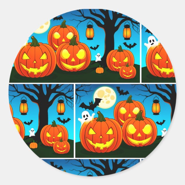 Halloween Ghosts, Pumpkins, Bats Classic Round Sticker (Front)