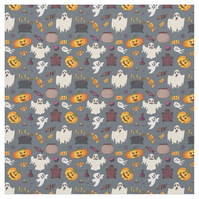 Halloween Ghosts Pumpkins Cauldrons and More Fabric (Close Up)