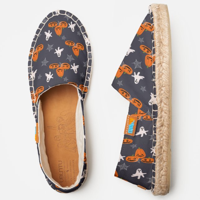 Halloween Ghosts Pumpkins Spider Webs Pattern Espadrilles (Side)