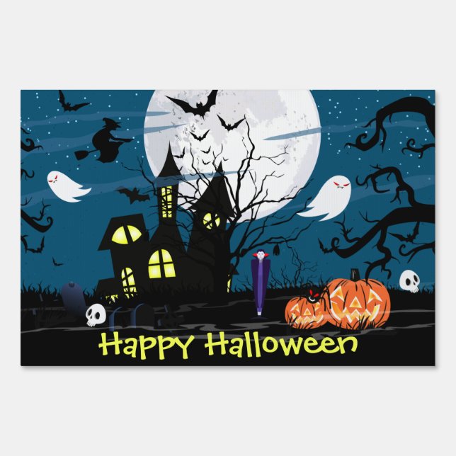 Halloween Ghosts Pumpkins Vampire Spooky House Sign (Front)