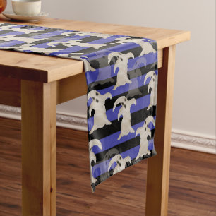 Halloween Ghosts Purple, Gray and Black Stripes Short Table Runner
