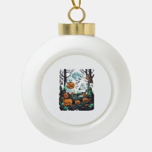 Halloween Ghosts Scary Pumpkins Owl Full Moon Bats Ceramic Ball Christmas Ornament