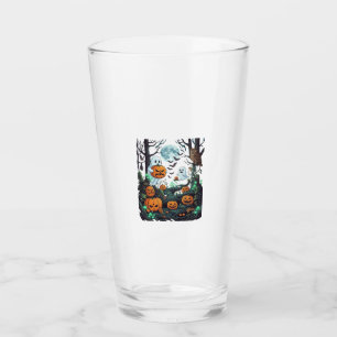 Halloween Ghosts Scary Pumpkins Owl Full Moon Bats Glass