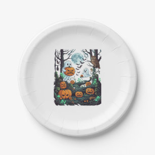 Halloween Ghosts Scary Pumpkins Owl Full Moon Bats Paper Plates