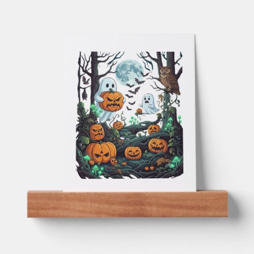 Halloween Ghosts Scary Pumpkins Owl Full Moon Bats Picture Ledge