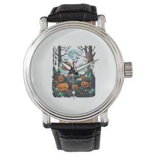 Halloween Ghosts Scary Pumpkins Owl Full Moon Bats Watch