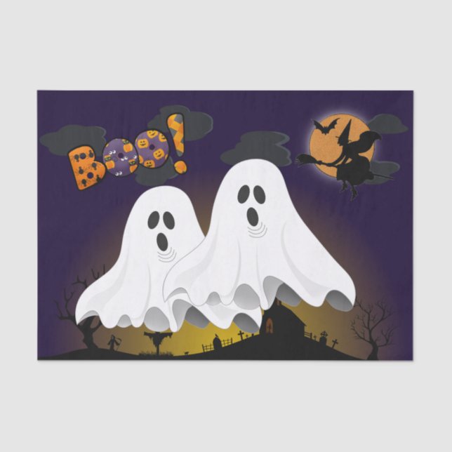 Halloween Ghosts Spooky Graveyard Decoupage Craft Tissue Paper (Front)