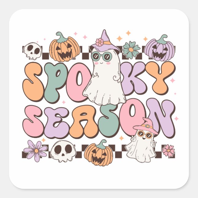 Halloween Ghosts Spooky Season Square Sticker (Front)