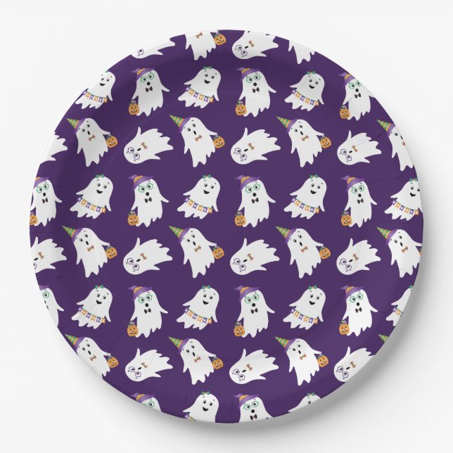 Halloween Ghosts Trick Or Treat Paper Plates (Front)