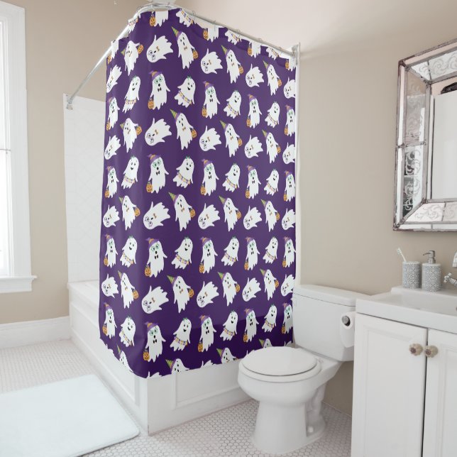 Halloween Ghosts Trick Or Treat Shower Curtain (In Situ)