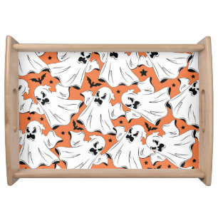 Halloween ghosts: vintage textile texture. serving tray