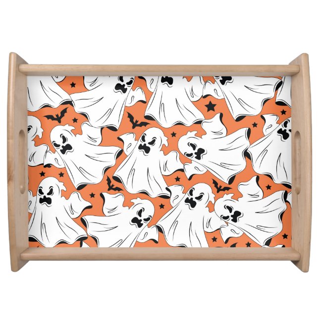 Halloween ghosts: vintage textile texture. serving tray (Front)